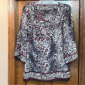 Nicole by Nicole Miller Blouse Tunic Animal Print Sz 10 EUC Black White Gray Red